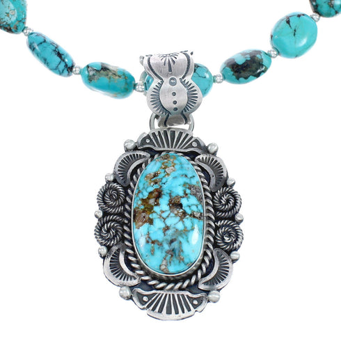 Native American Turquoise Sterling Silver Bead Necklace And Pendant Set AX124772